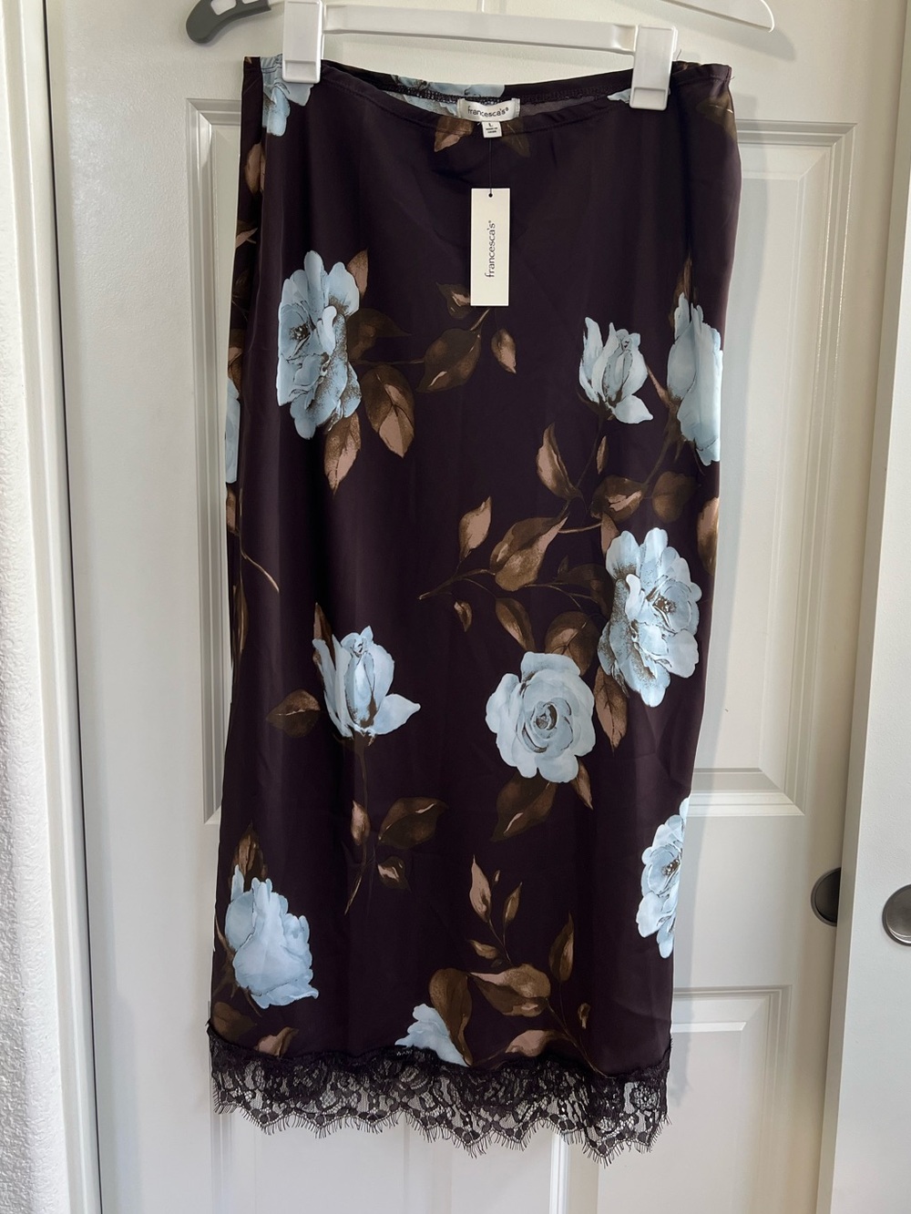 Francesca's Floral Lace-Hem Midi Skirt